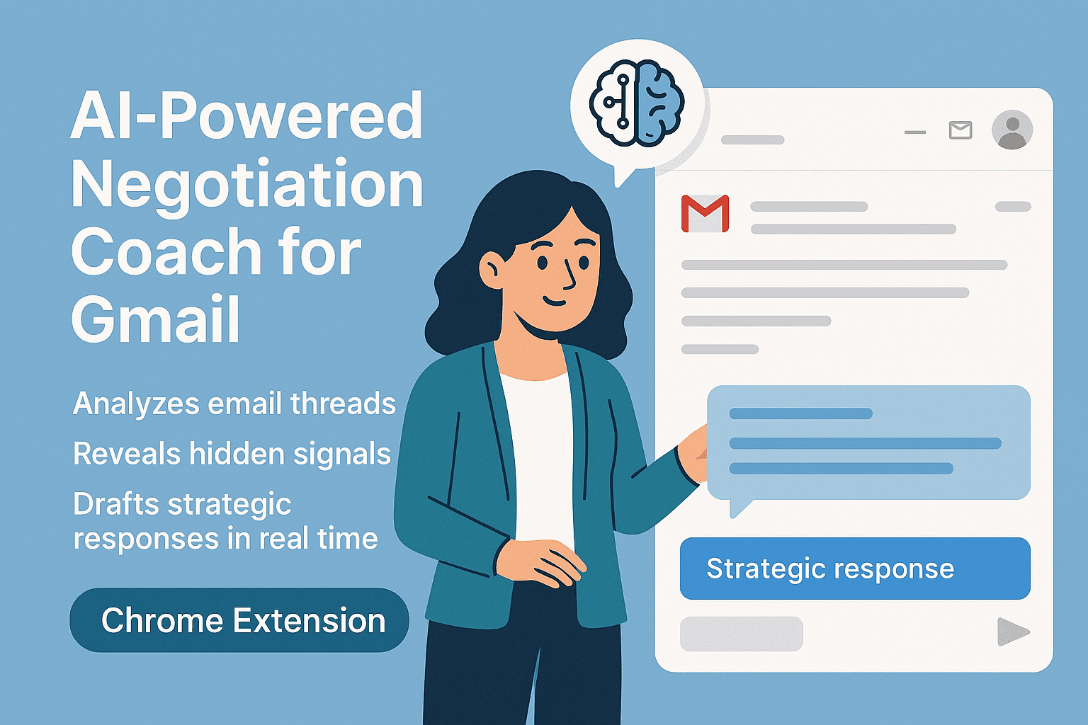 Nexus Negotiator AI Email Negotiation Assistant - Gmail Side Panel Interface showing real-time power dynamics, risk assessment, and 4 strategic reply modes